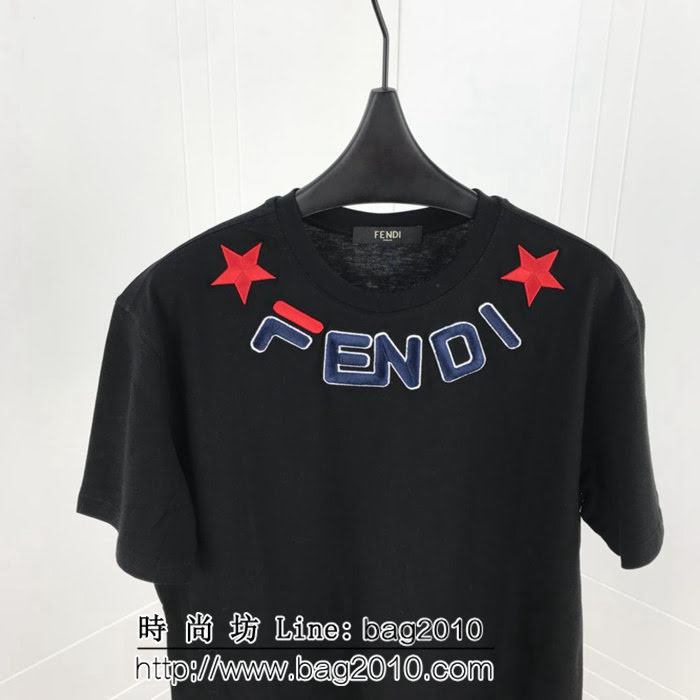 FENDI芬迪 19ss春夏新款 領口五星字母刺繡 純棉短袖 男女同款 ydi1977